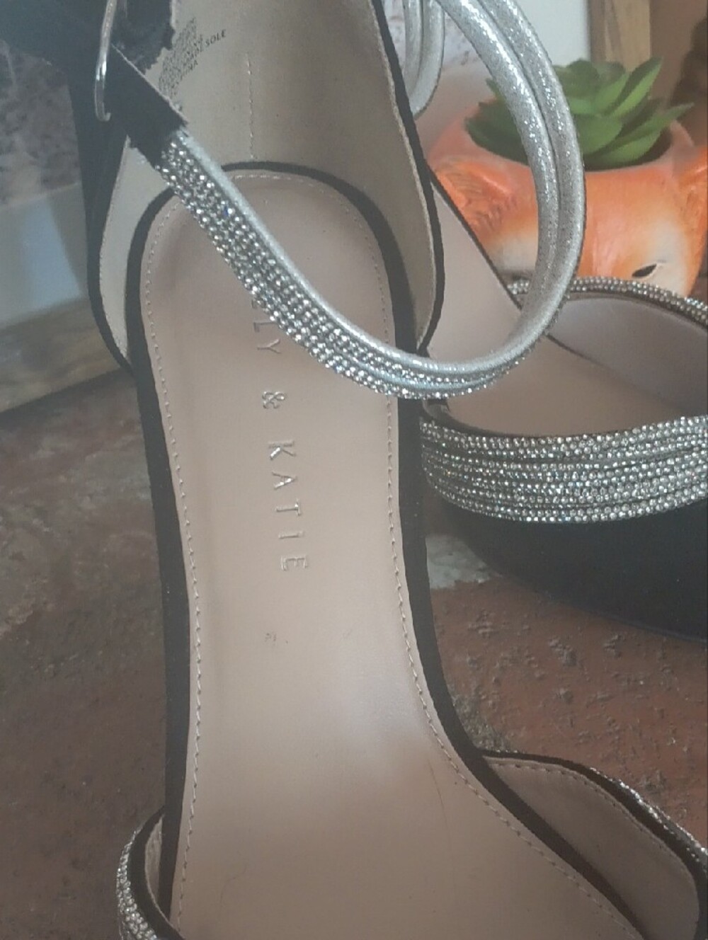 Kelly & Katie Black Pointed-Toe Heels with Silver Crystal Straps - Picture 3 of 9